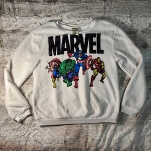 Marvel Comics Avengers Plush Sweatshirt Crewneck White Graphic Shirt Size S